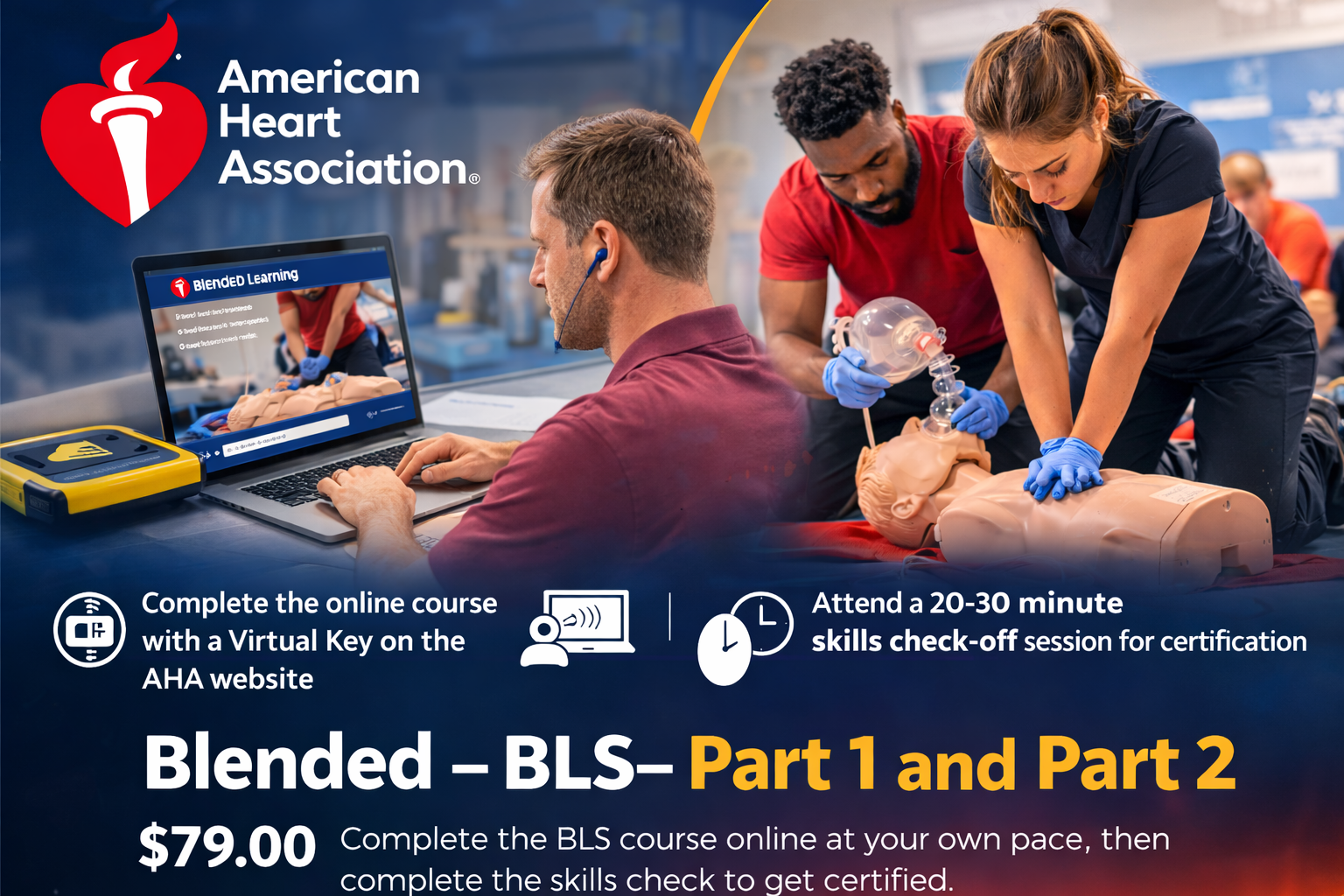 Blended BLS Part 1 and Part 2 certification class American Heart Association CPR training in Augusta GA Evans GA Martinez GA Pulse CPR