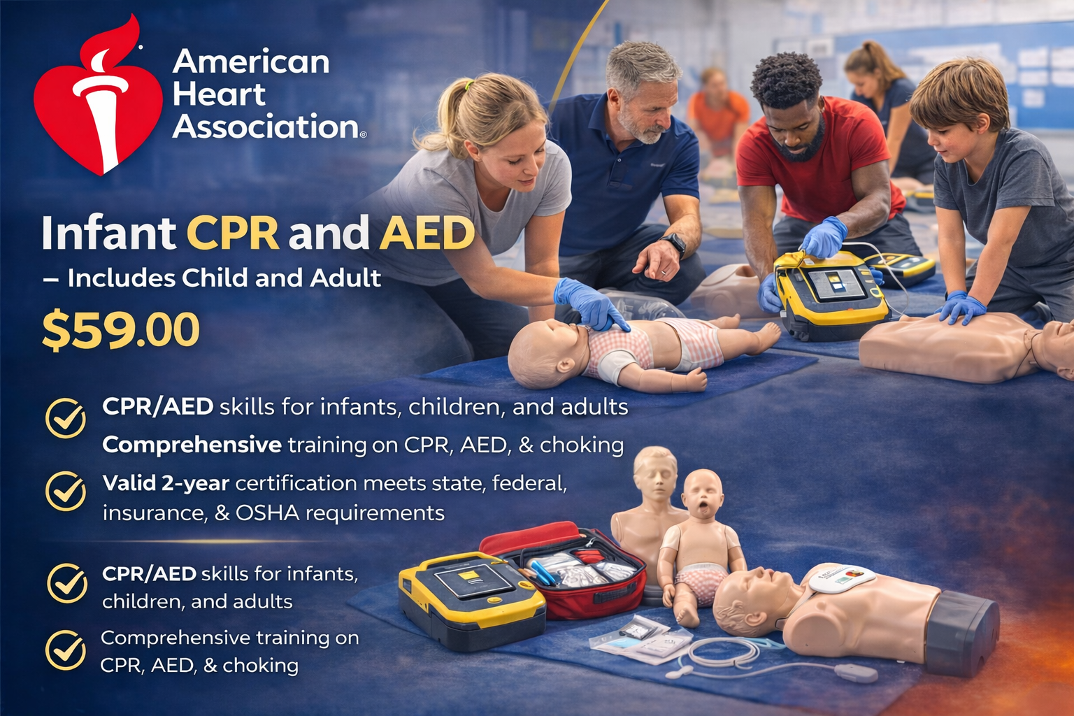 Infant CPR and AED certification class in Augusta GA including child and adult CPR training American Heart Association Pulse CPR